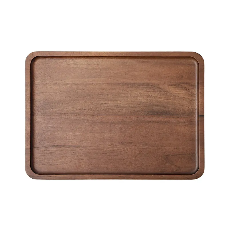 Bandeja rectangular personalizada redonda y cuadrada de madera de nogal negro para servir/plato de cena Bandeja 
