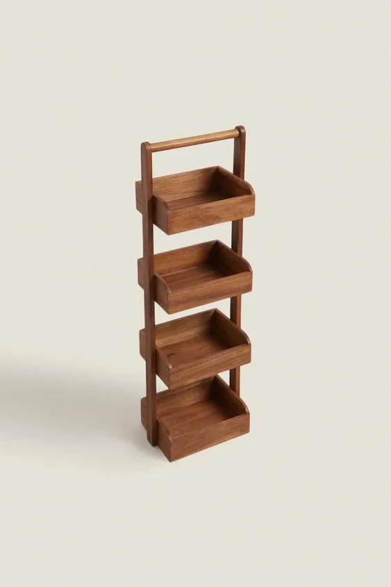Vers&aacute;til estante de almacenamiento de madera de acacia de 4 niveles para ba&ntilde;o y sala de estar 