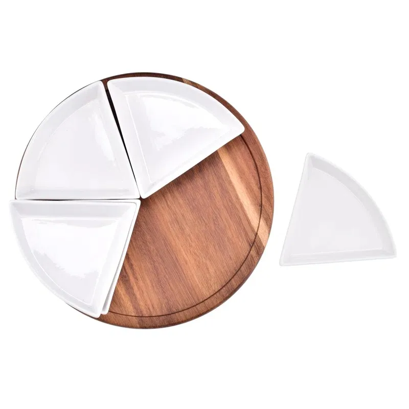 Tocadiscos Lazy Susan de madera de acacia, bandeja para servir para mesa con varios platos de porcelana