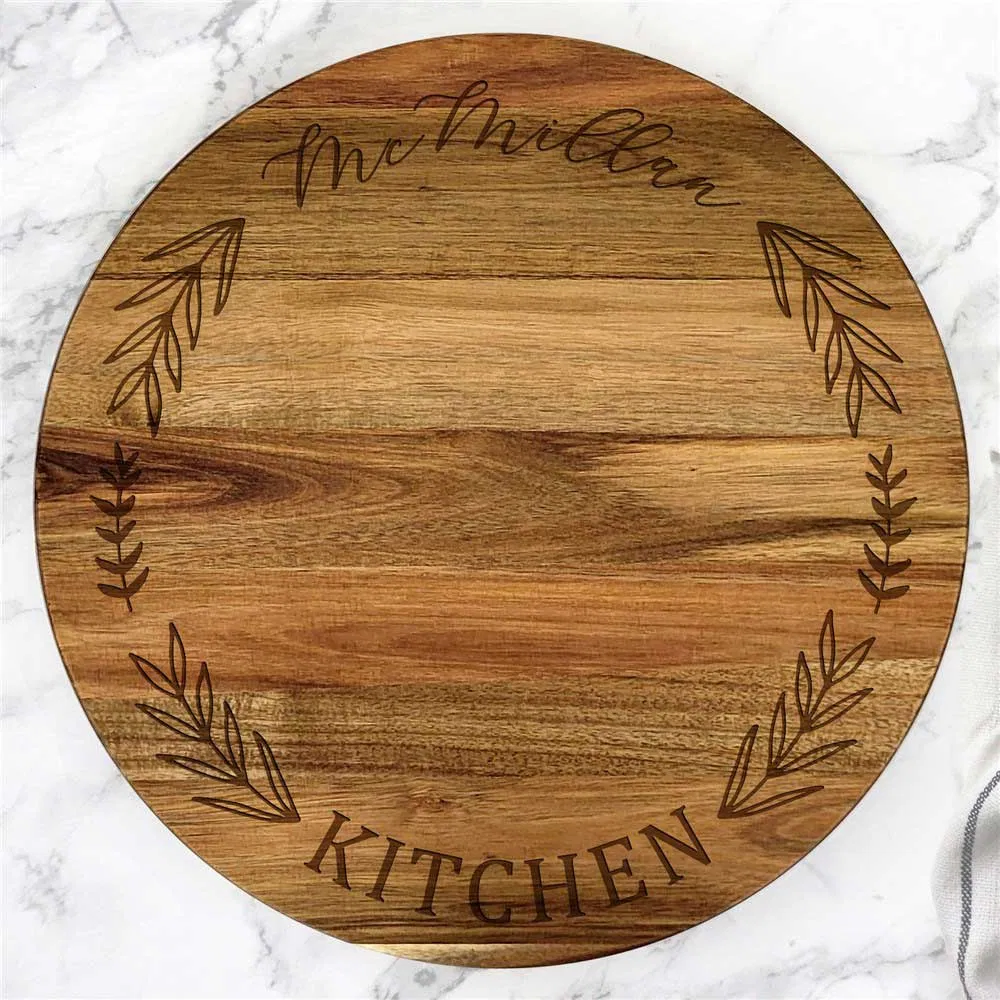 Susan de madera de acacia personalizada y grabada para cocina