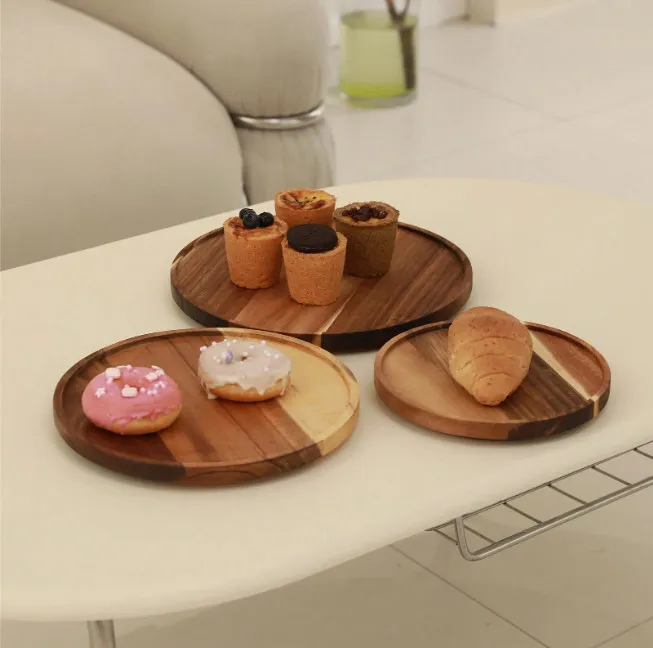 Juego de platos giratorios de madera de acacia para servir Lazy Susan para comida