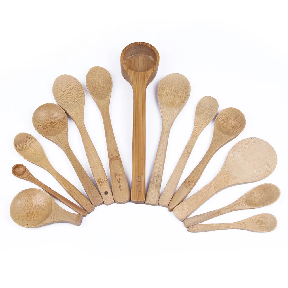 Venta al por mayor Juego de cucharas de bamb&uacute; personalizado para cocina y camping 
